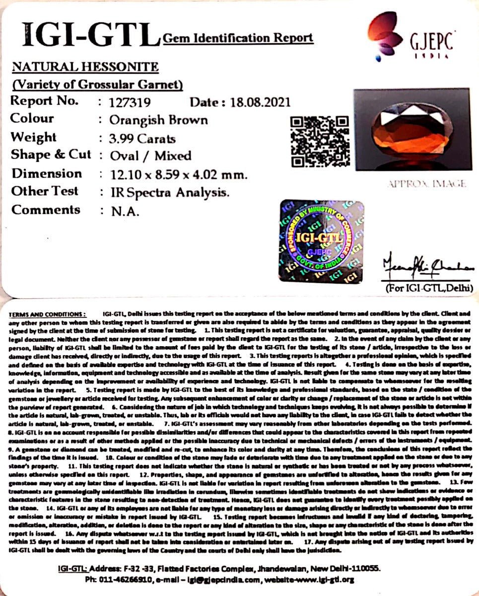 3.99/CT Natural Govt. Lab Certified Orangish Brown Ceylonese Gomed-(1221)