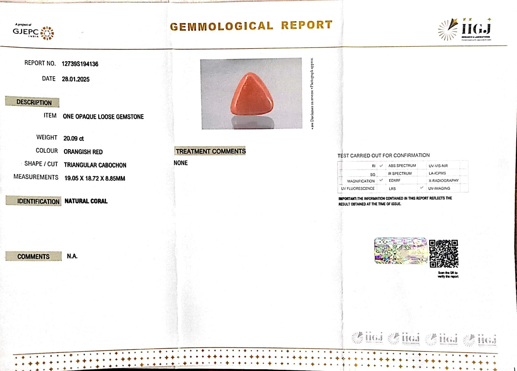 20.09/CT Natural Triangular Red Coral-3650