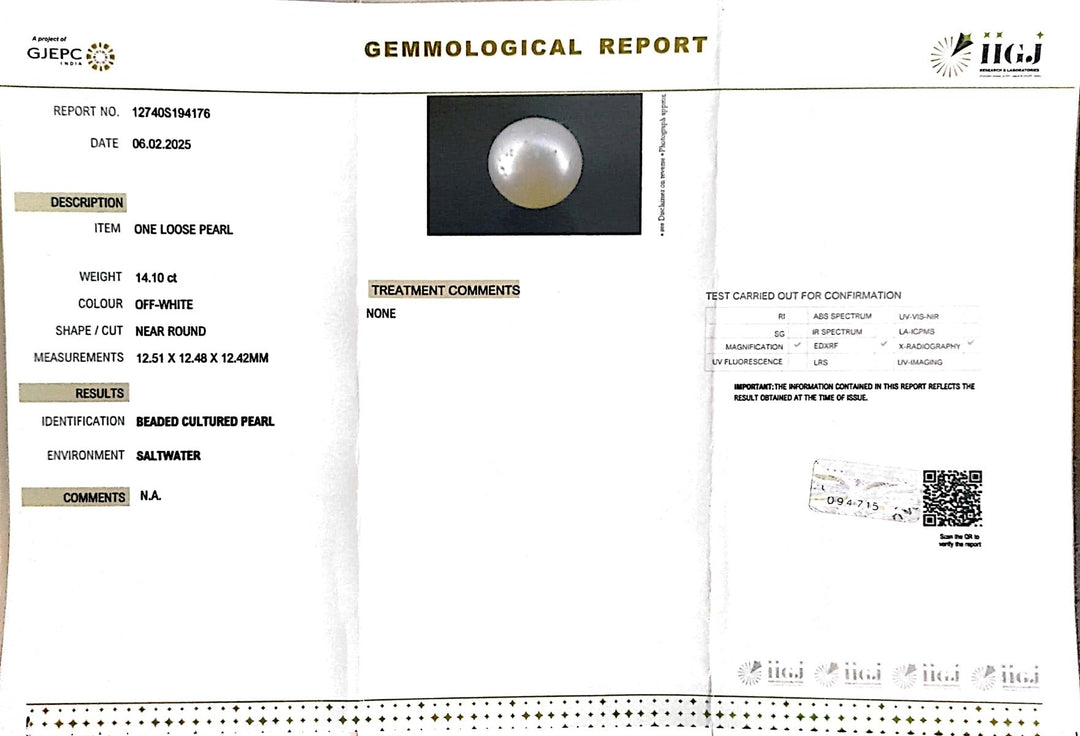 14.10/CT South Sea Pearl with Govt. Lab Certificate-1550