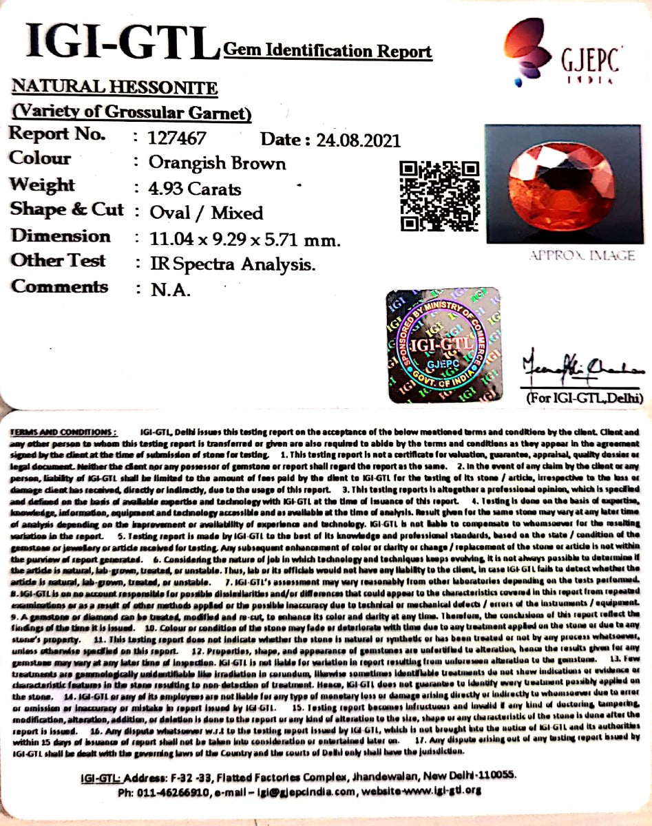4.93/CT Natural Govt. Lab Certified Ceylonese Gomed-127467