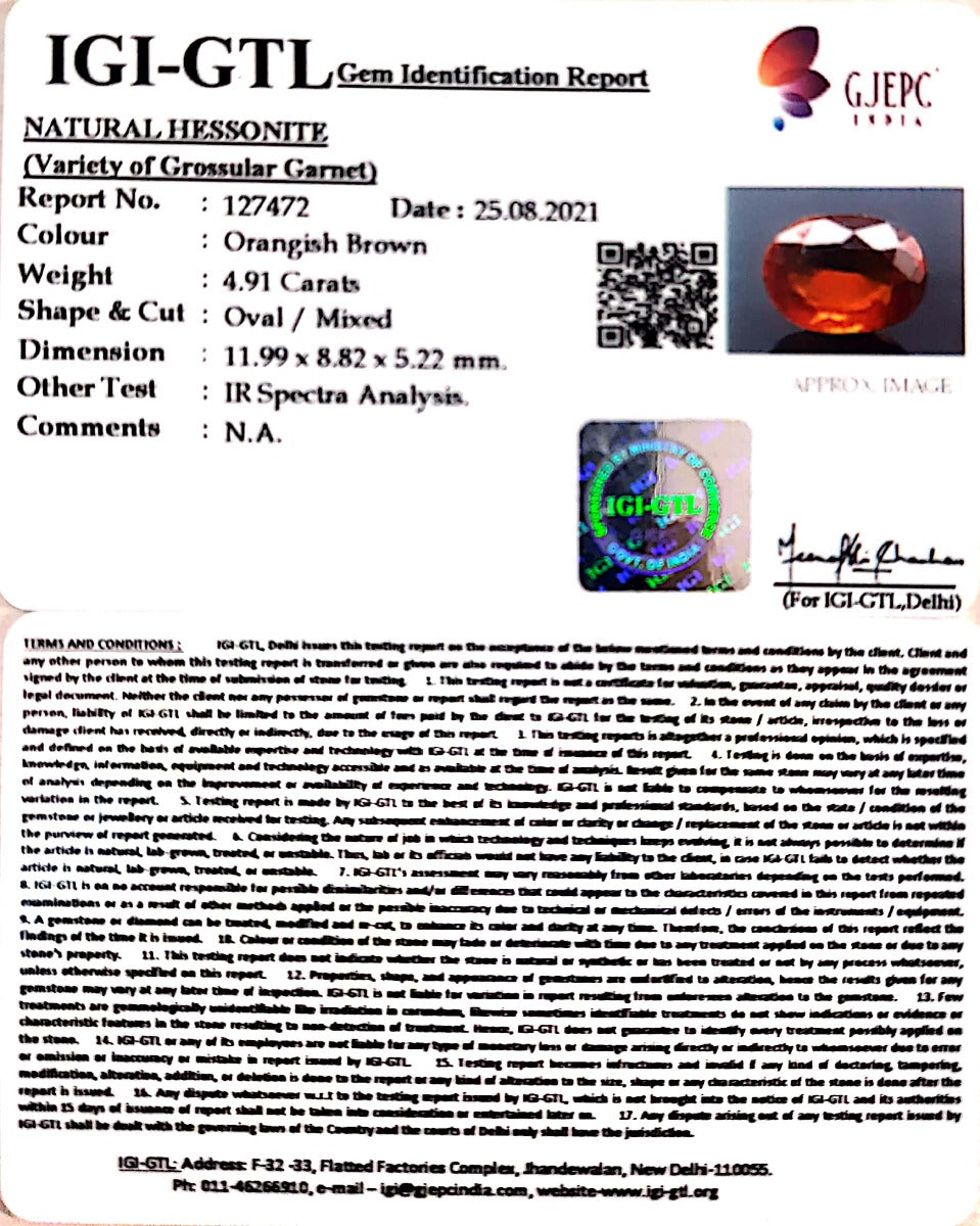 4.91/CT Natural Govt. Lab Certified Ceylonese Gomed-(127472)