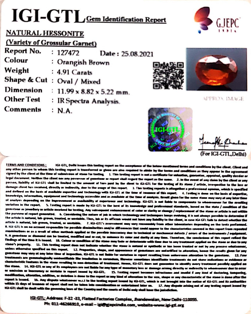 4.91/CT Natural Govt. Lab Certified Ceylonese Gomed-(1221)