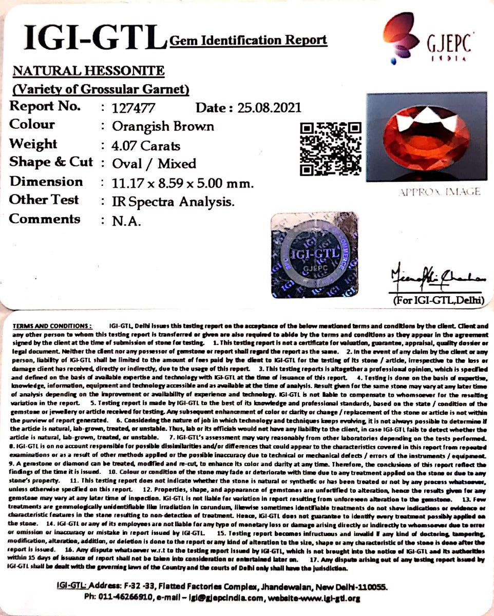 4.07/CT Natural Govt. Lab Certified Ceylonese Gomed-127477
