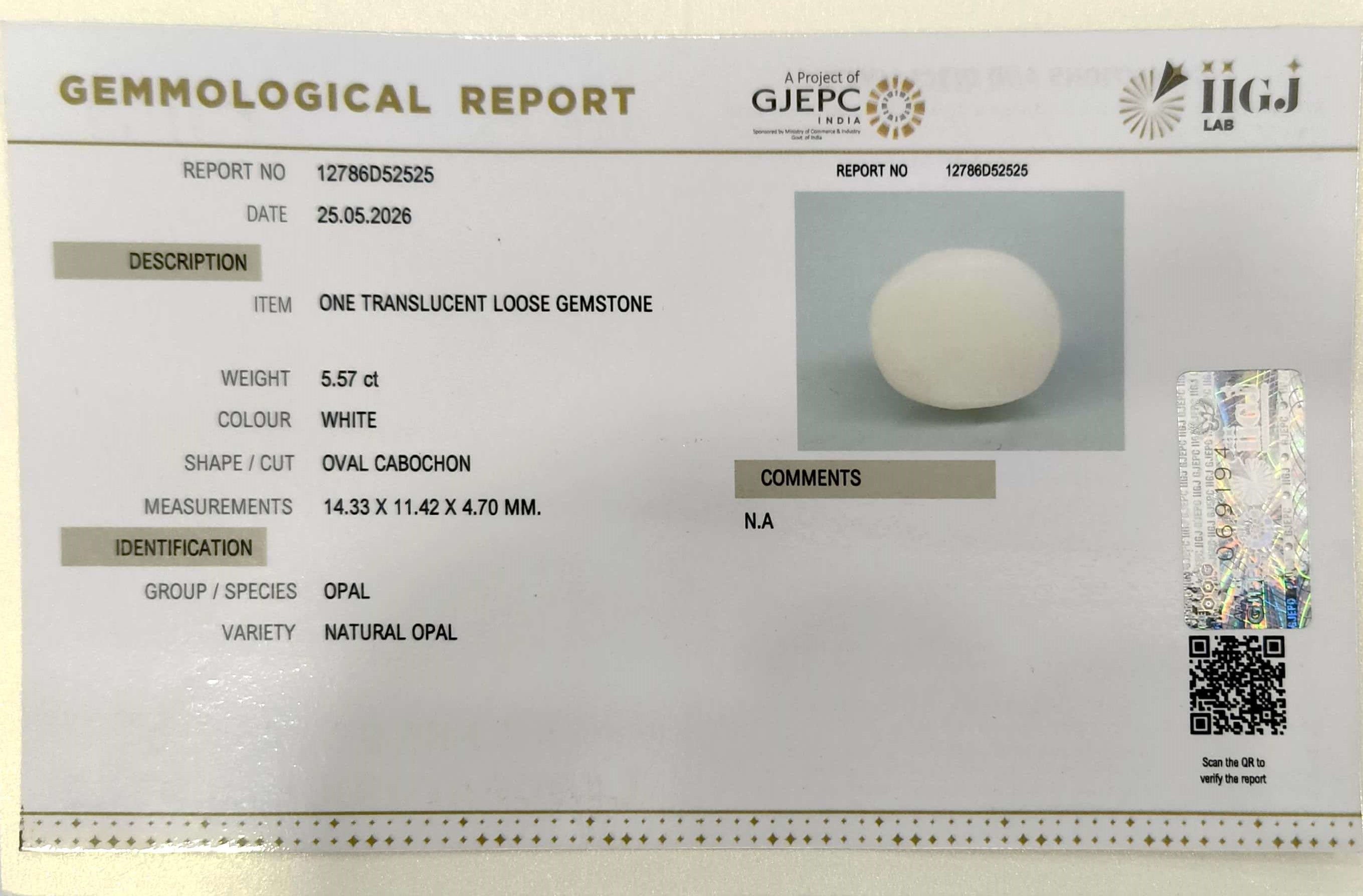 5.57/CT Natural FIRE OPAL with Govt. Lab Certificate - 12786D52525