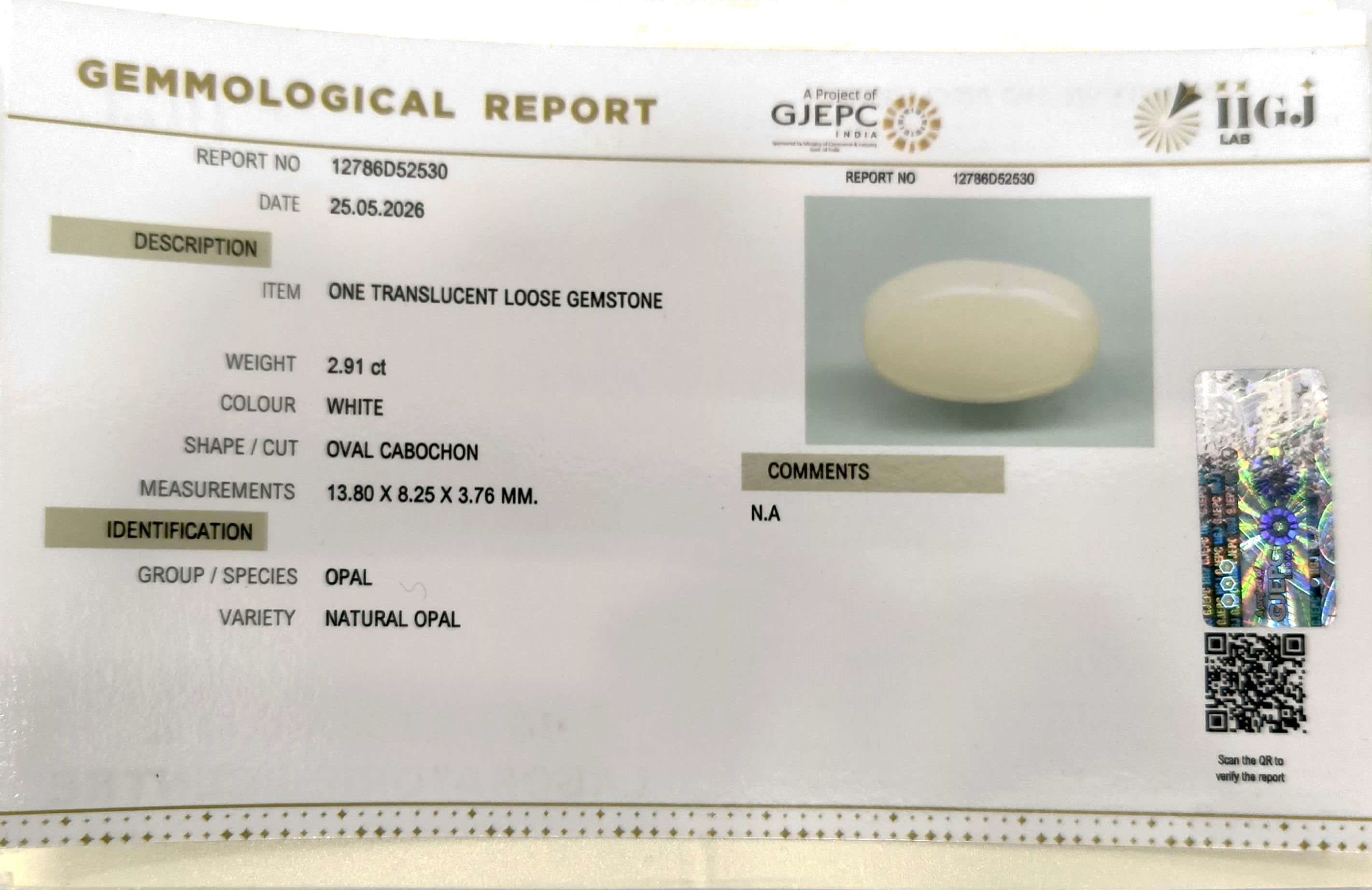 2.51/CT Natural FIRE OPAL with Govt. Lab Certificate - 12786D52530