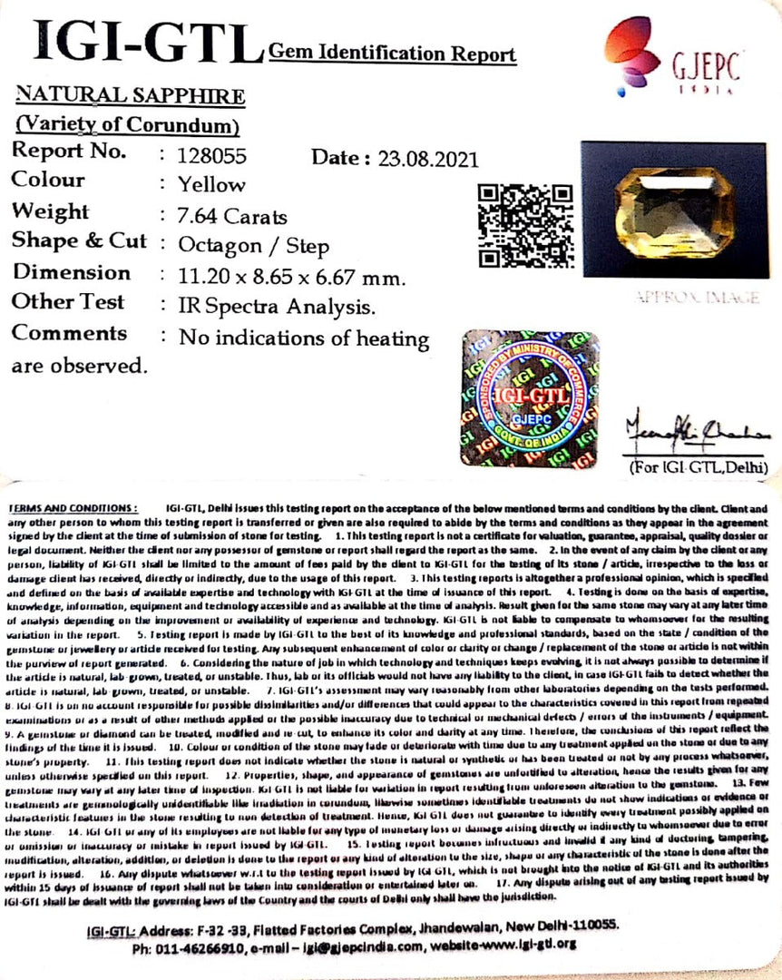 7.64/CT Natural Ceylonese Pukhraj with Govt Lab Certificate-78810