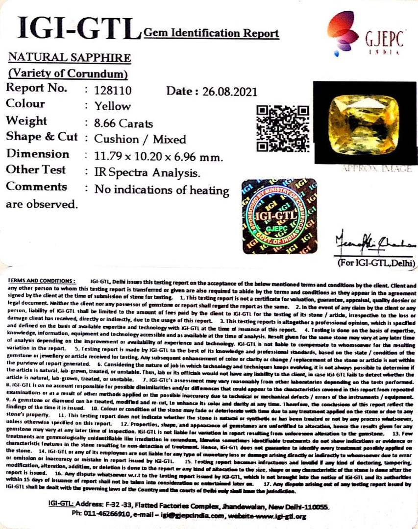 8.66/CT Natural Ceylonese Pukhraj with Govt Lab Certificate-67710