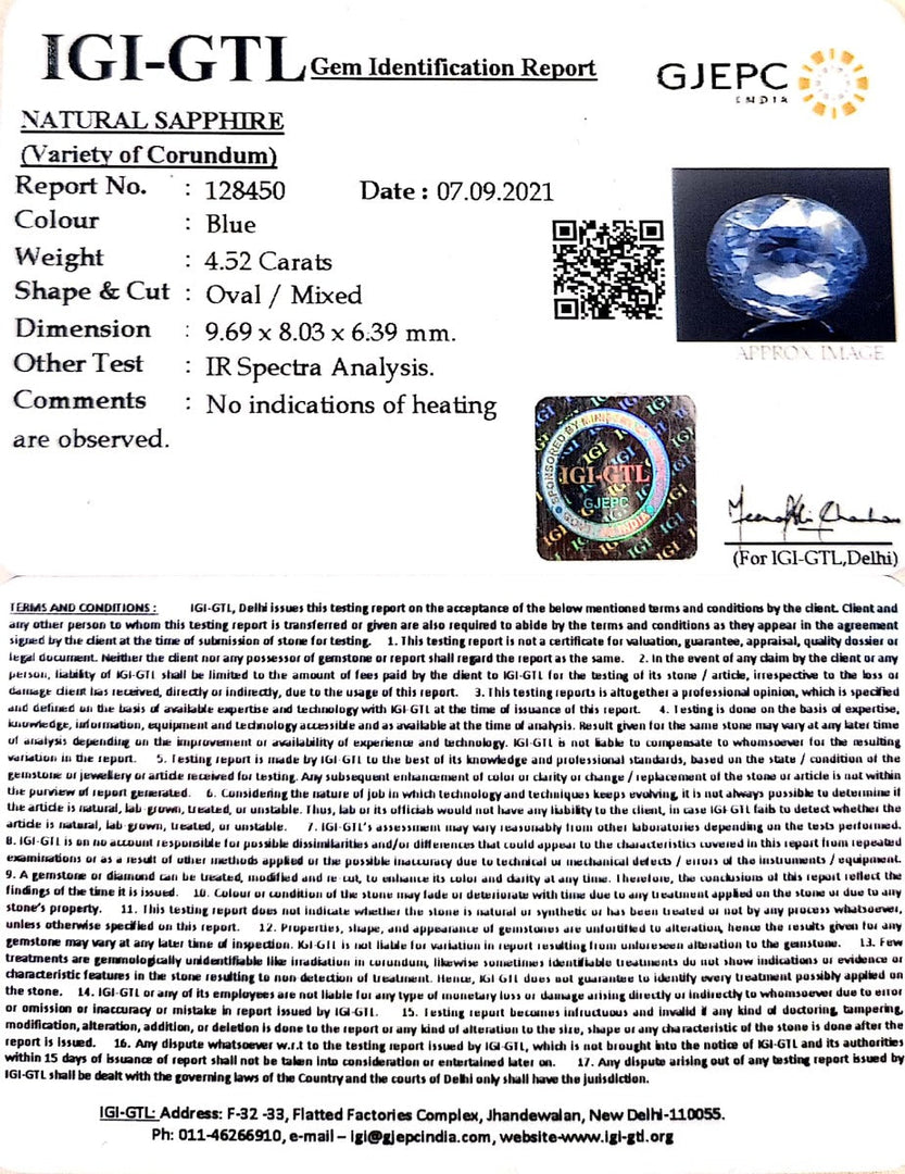 4.52/CT Natural Neelam with Govt Lab Certificate-BLUSA9V