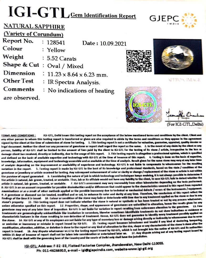5.52/CT Natural Ceylonese Pukhraj with Govt Lab Certificate-YELSA9V