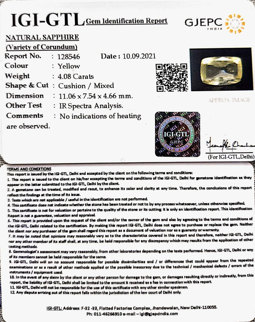 4.08/CT Natural Ceylonese Pukhraj Stone with Govt Lab Certificate-YELSA9U