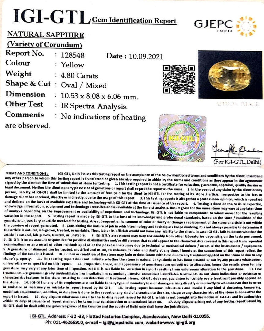 4.80/CT Natural Ceylonese Pukhraj with Govt Lab Certificate-YELSA9V