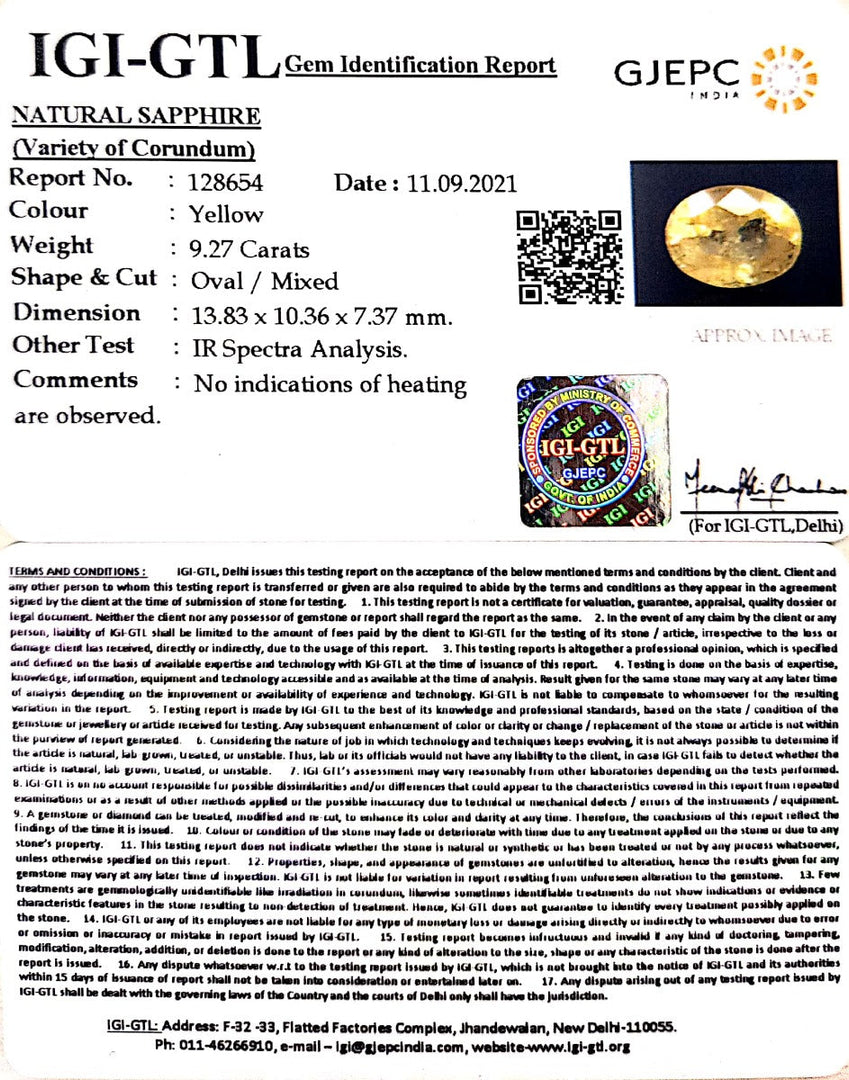 9.27 Carat Natural Ceylonese Pukhraj with Govt Lab Certificate-(12210)