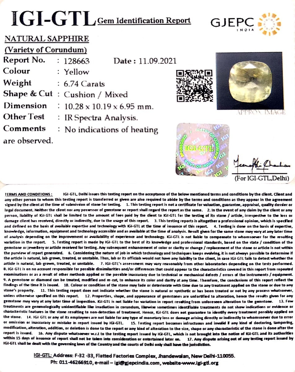 6.74/CT Natural Ceylonese Pukhraj with Govt Lab Certificate-YELSA9U