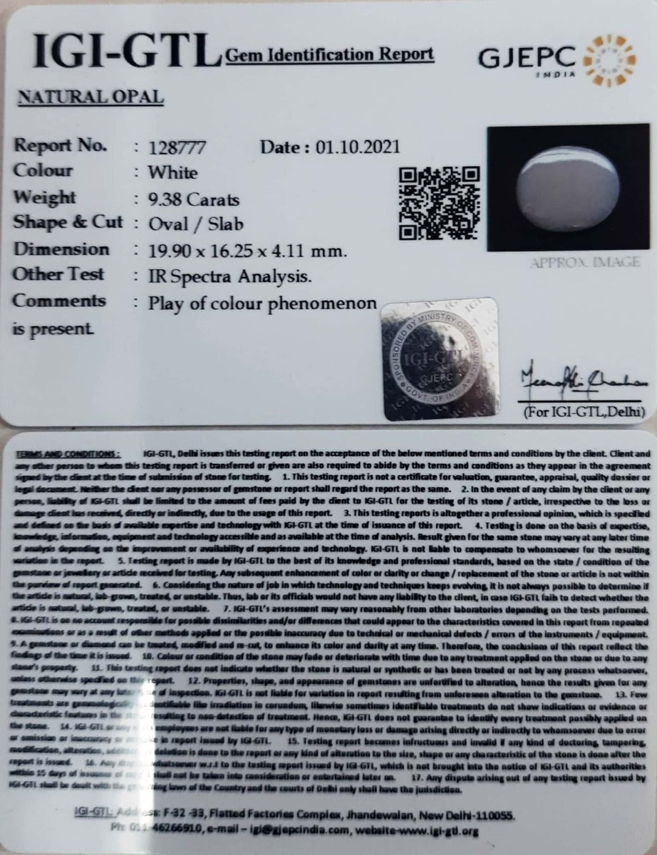 9.38/CT Natural Fire Opal with Govt. Lab Certificate (128777)