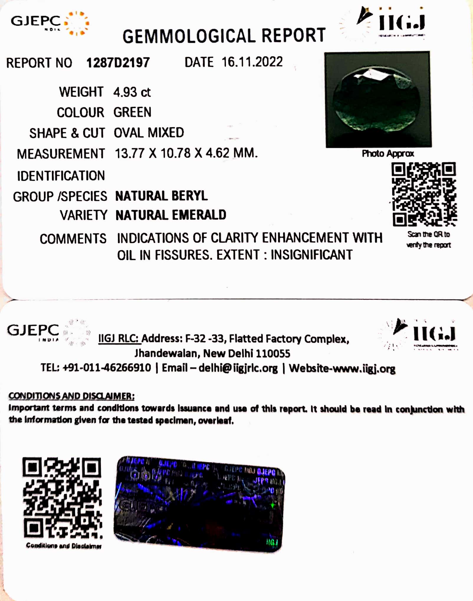 4.93/CT Natural Panna Stone with Govt. Lab Certificate-1287D2197