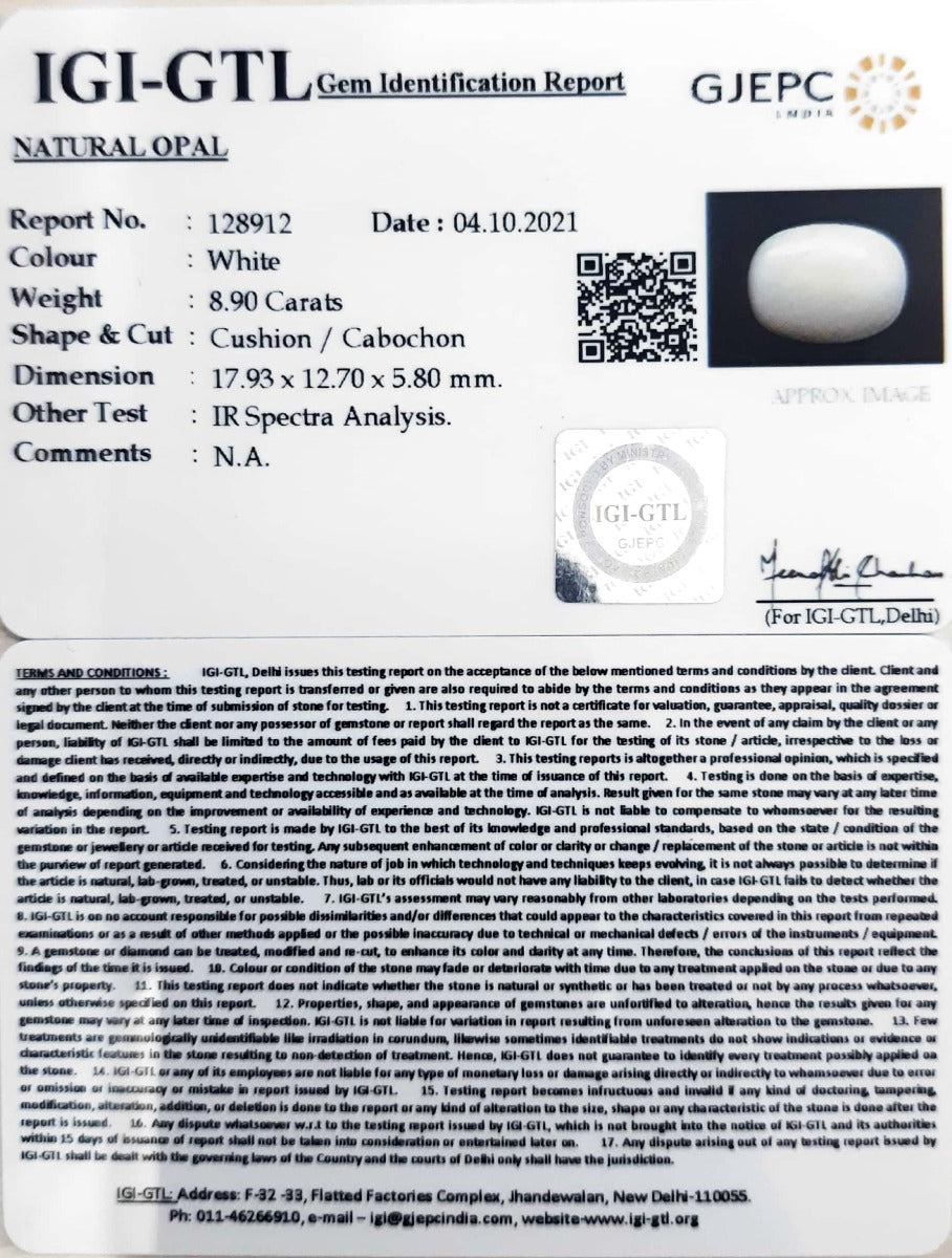 8.90/CT Natural Opal with Govt. Lab Certificate-128912