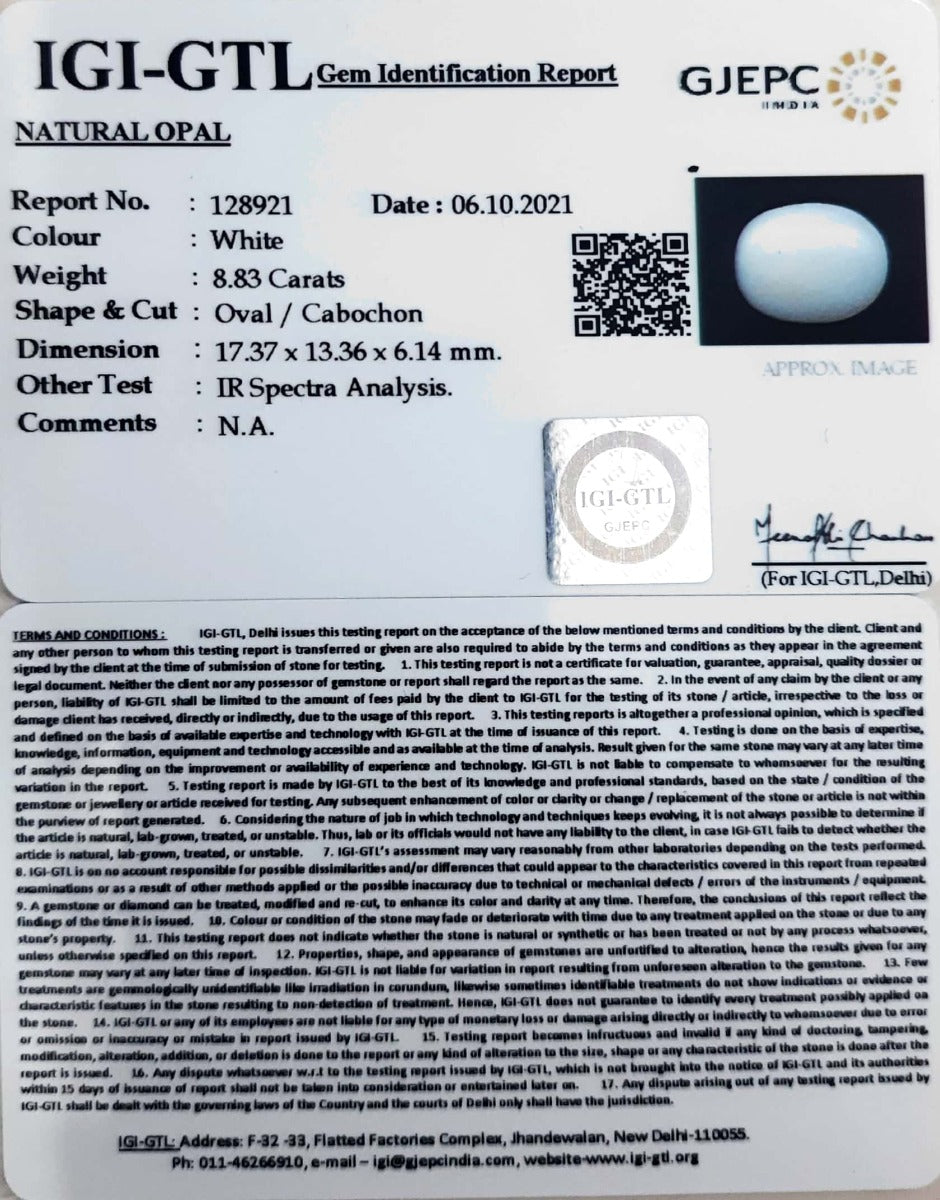 9.80 Ratti Natural Opal with Govt. Lab Certificate-128921