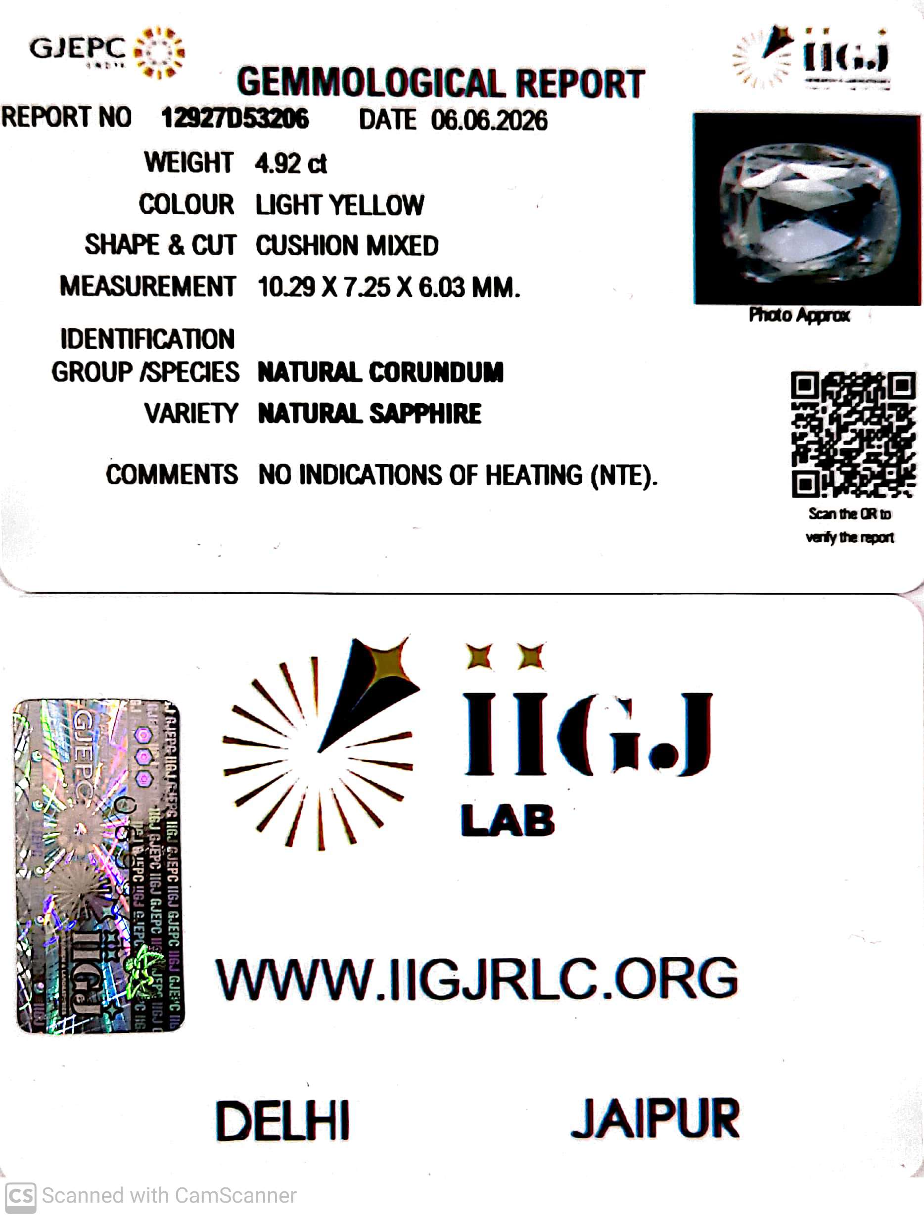 4.92/CT Natural Yellow Sapphire With Govt Lab Certificate-12927D53206