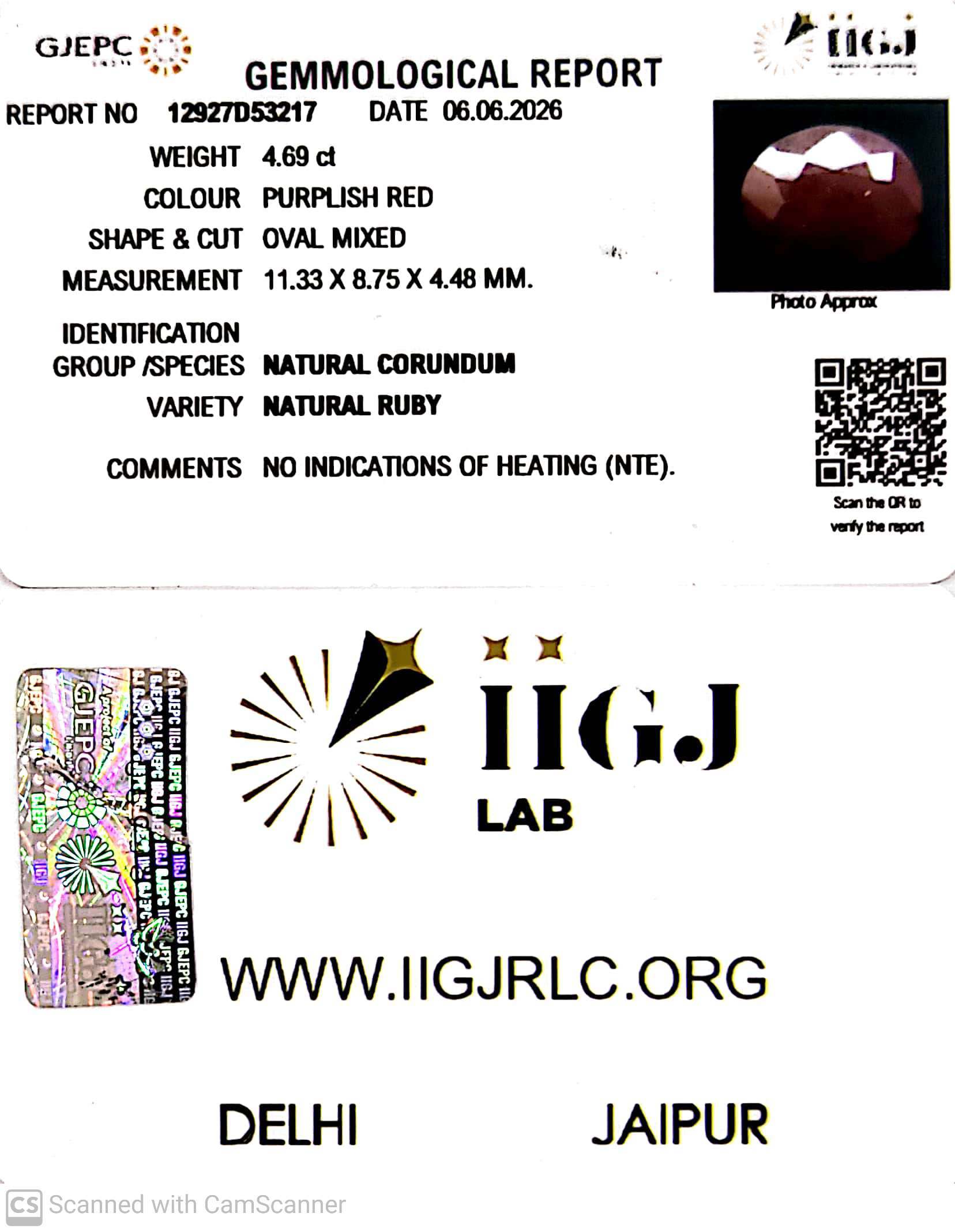 4.69/CT Natural Ruby Stone with Govt. Lab Certificate-12927D53217