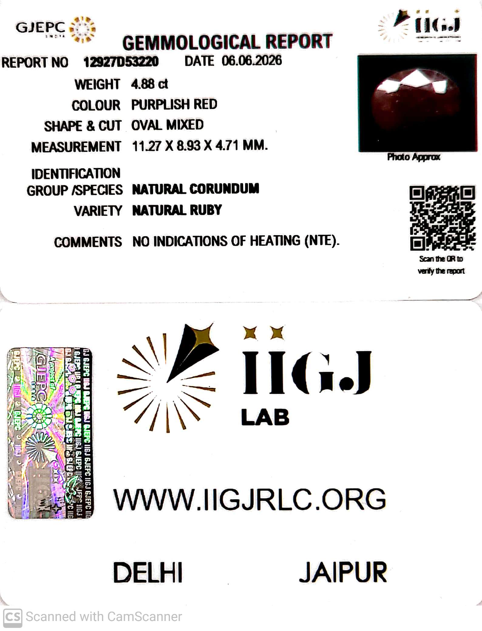 4.88/CT Natural Ruby Stone with Govt. Lab Certificate-12927D53220