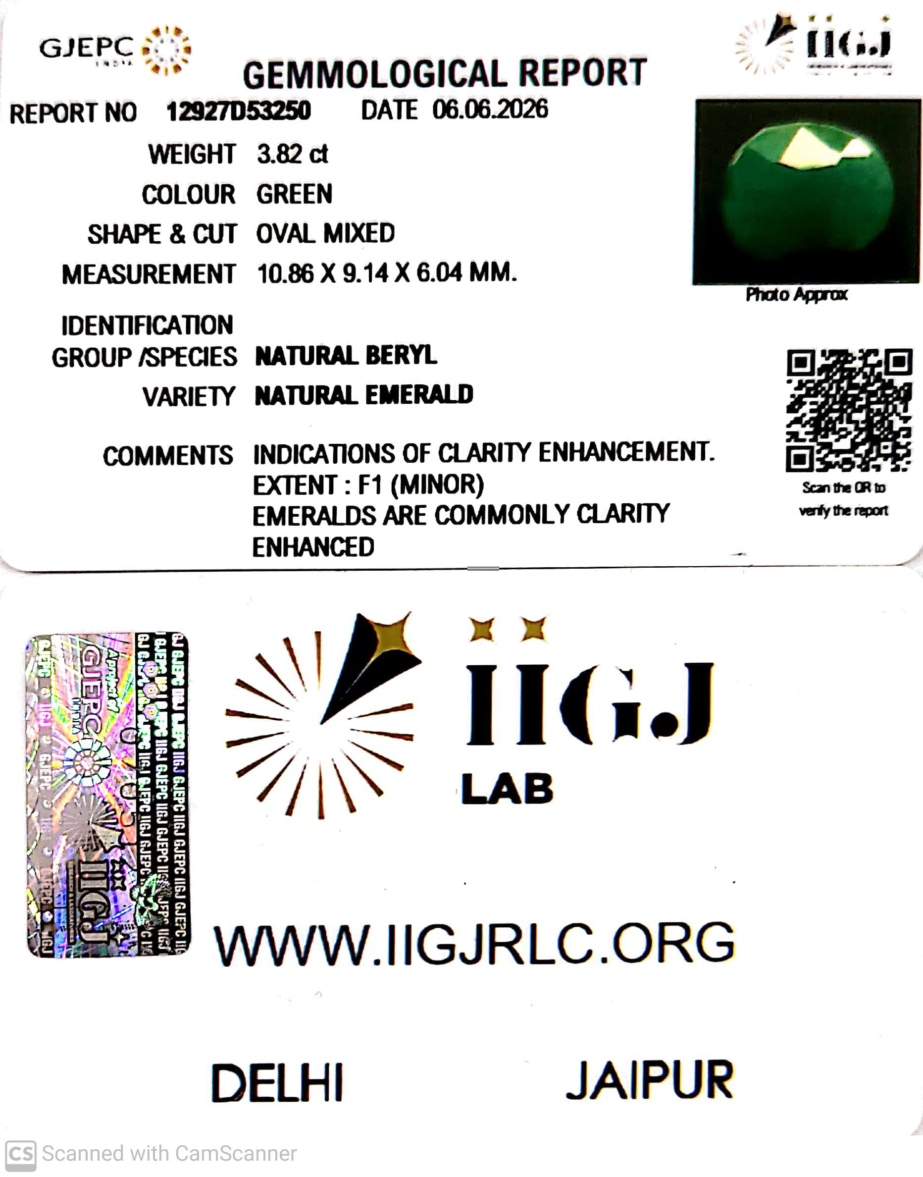 3.82/CT Natural Panna Stone with Govt. Lab Certificate-12927D53250