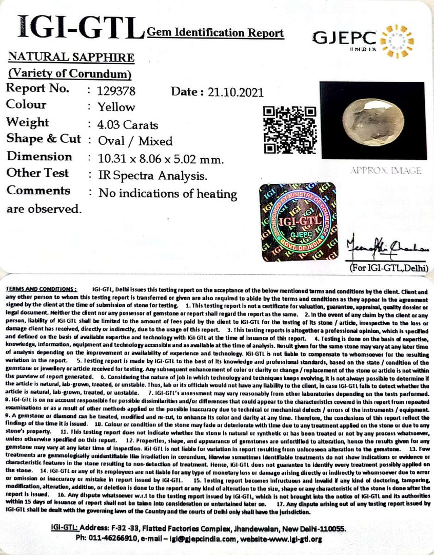 4.03/CT Natural Ceylonese Pukhraj with Govt Lab Certificate-4551