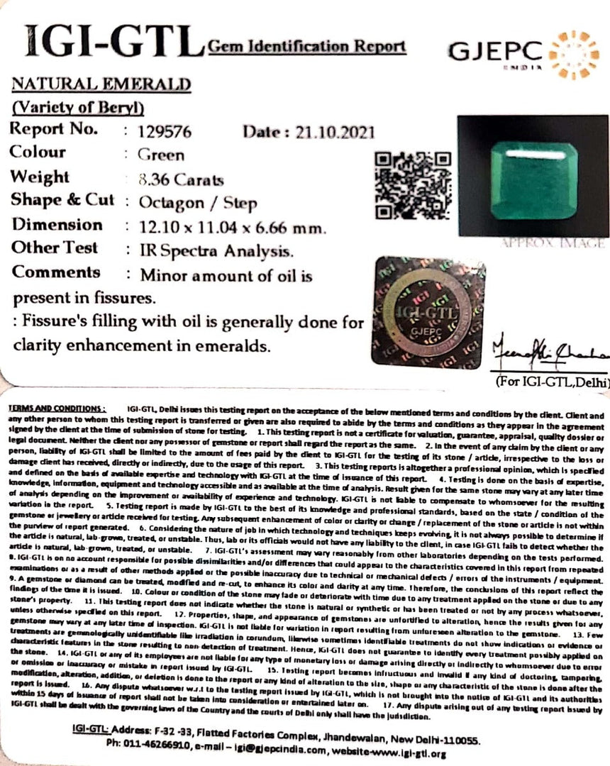 8.36/CT Natural Panna Stone with Govt. Lab Certified (4551)