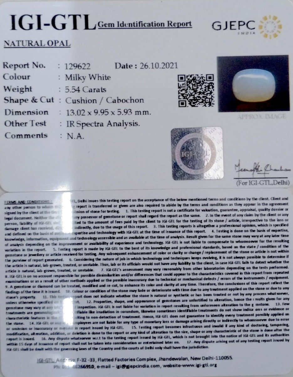 5.54/CT Natural Opal with Govt. Lab Certificate