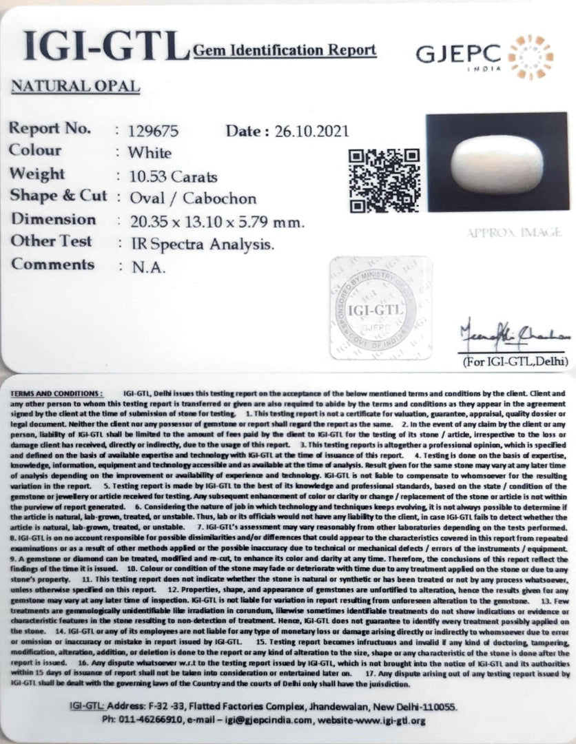 11.68 Ratti Natural Opal with Govt. Lab Certificate (832)