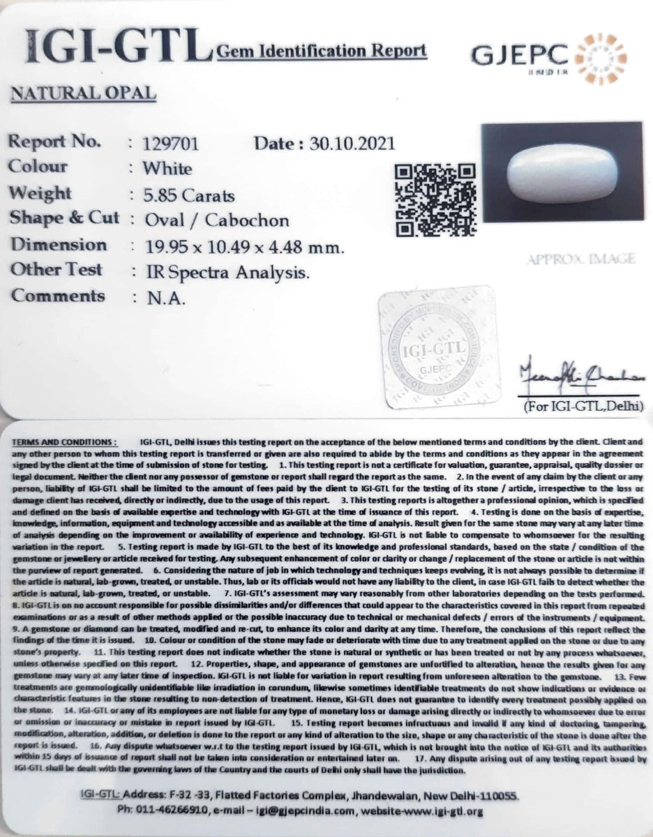6.49 Ratti Natural Opal with Govt. Lab Certificate (832)