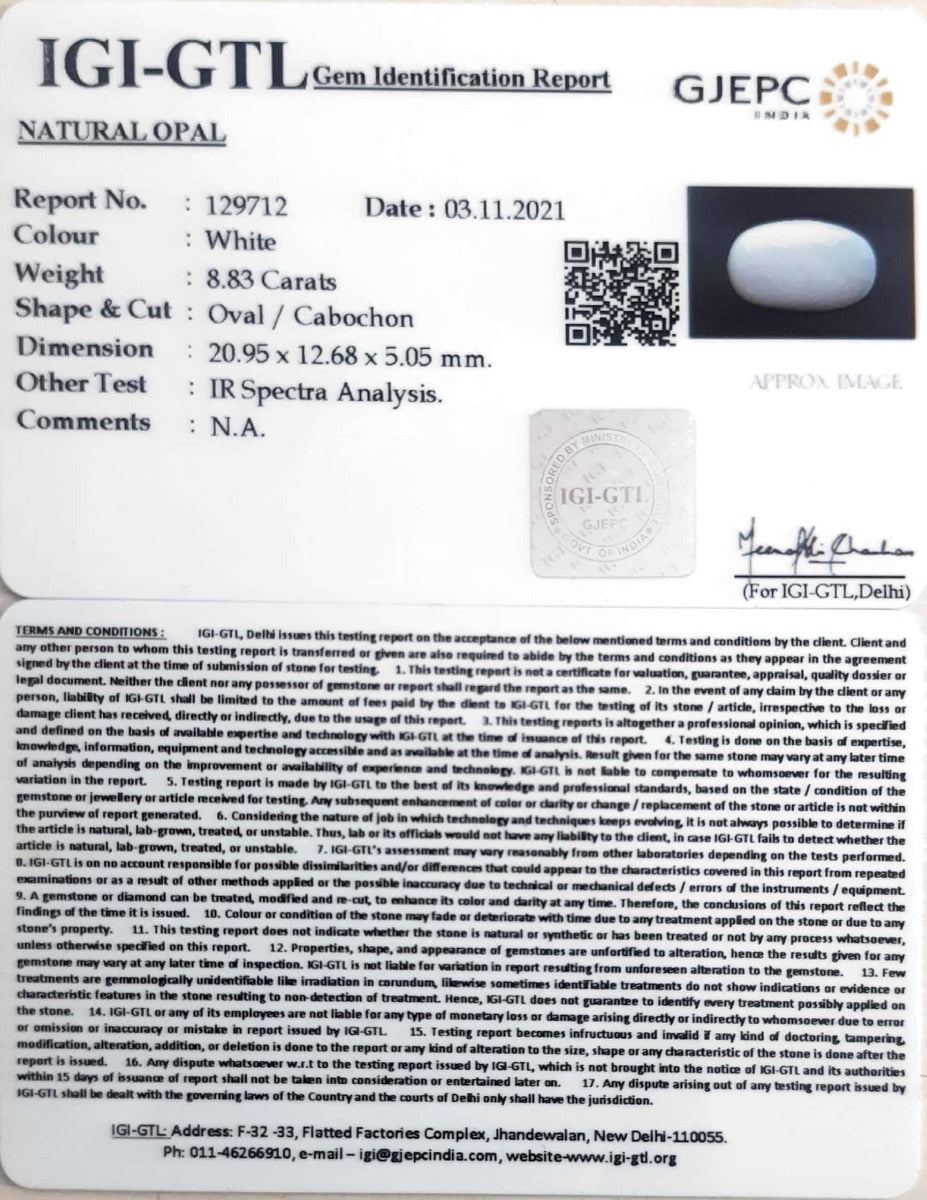 9.80 Ratti Natural Opal with Govt. Lab Certificate-129712