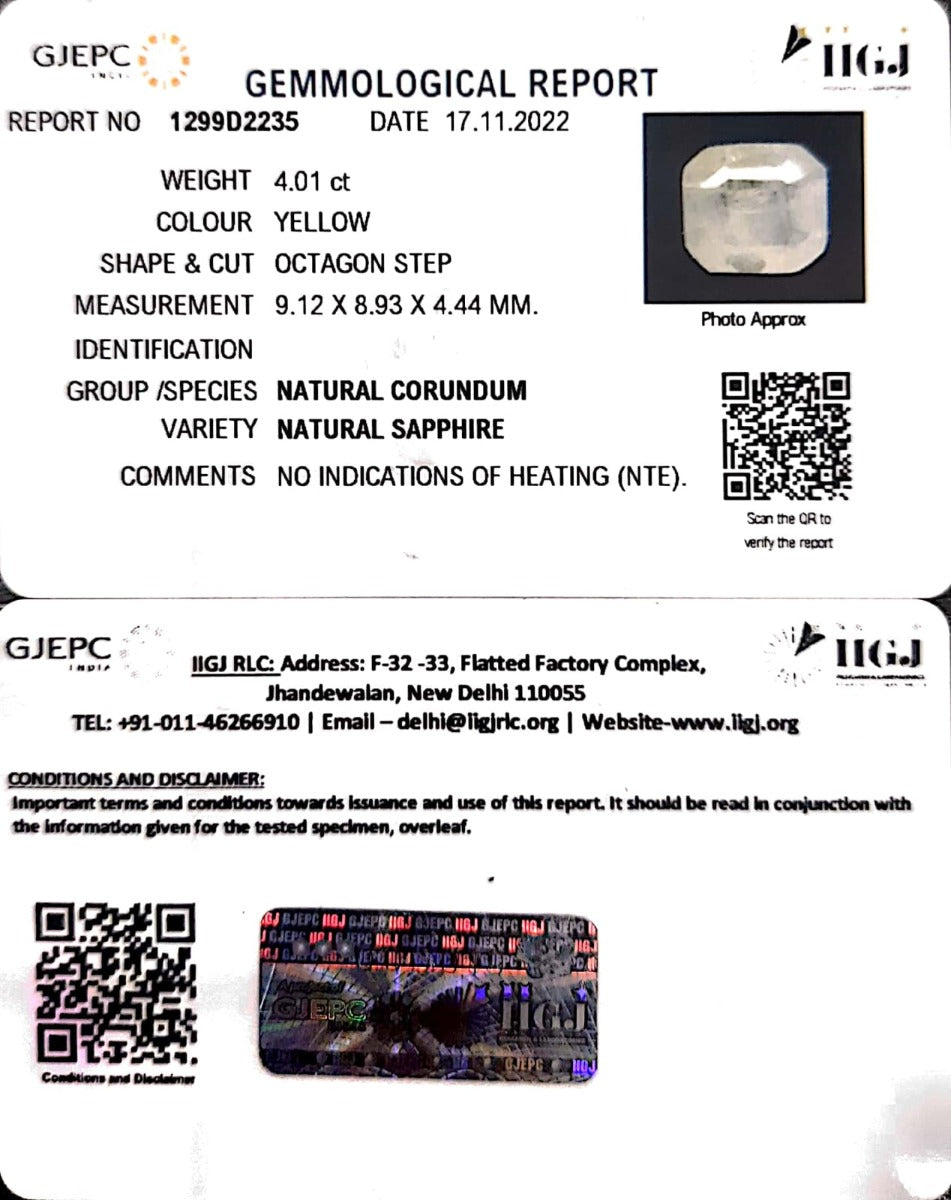 4.01/CT Natural Ceylonese Pukhraj with Govt Lab Certificate