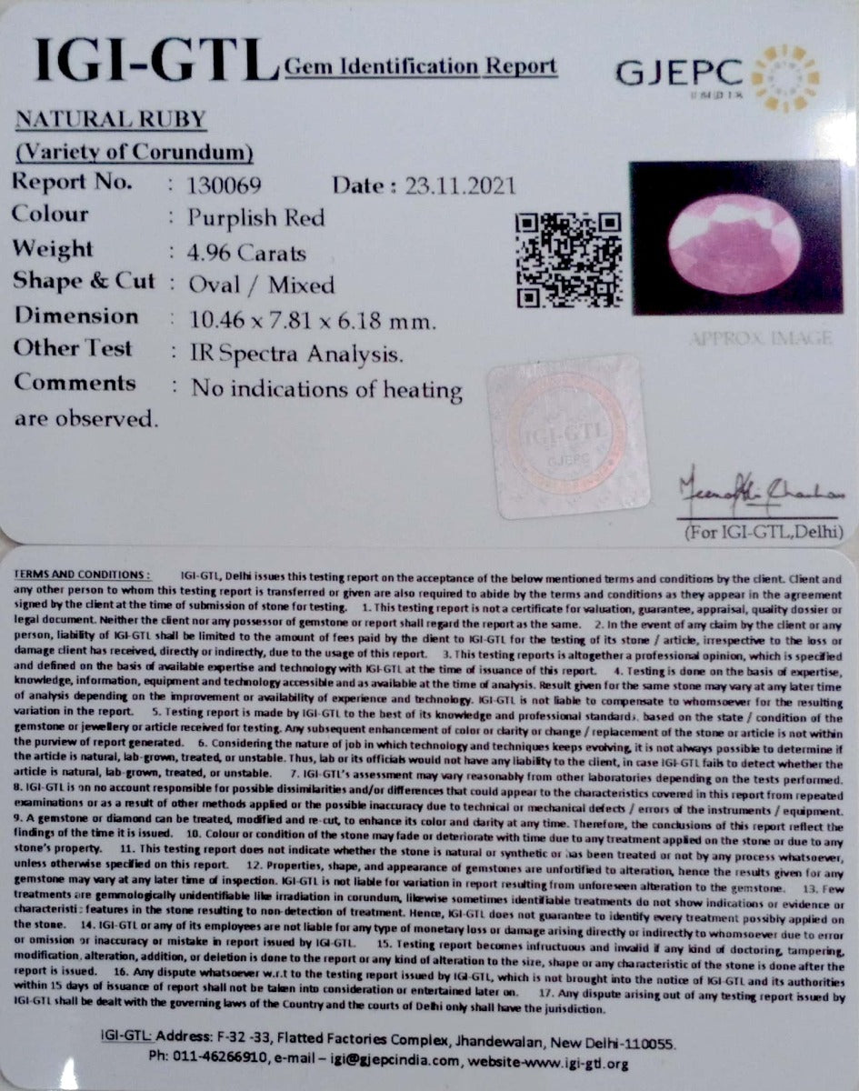 5.50 Ratti Natural New Burma Ruby with Govt. Lab Certificate-(130069)