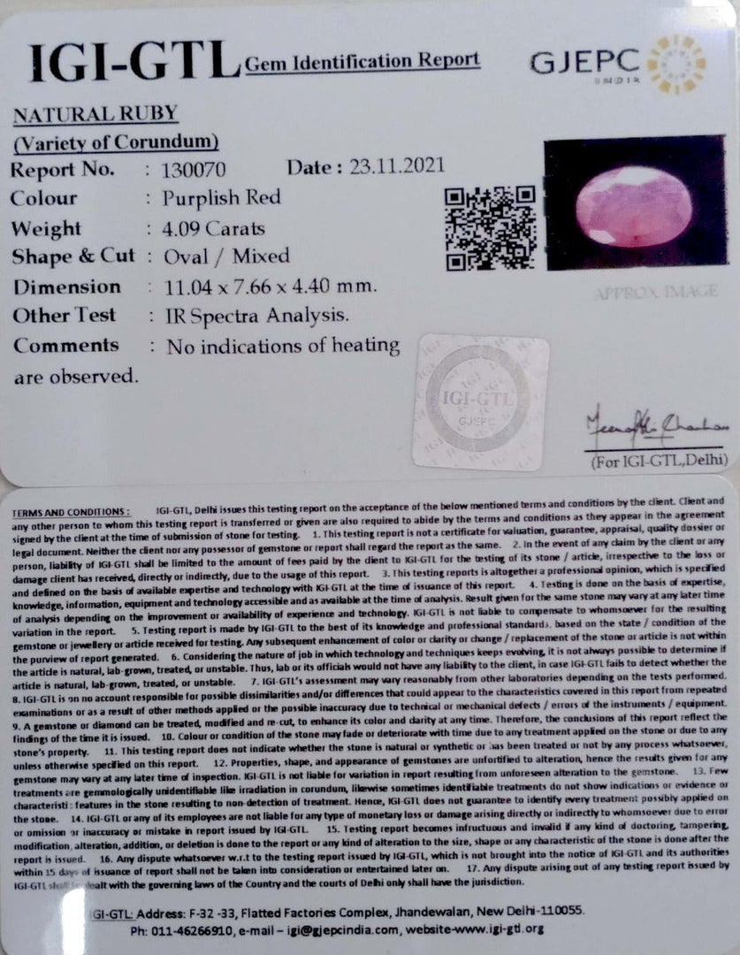 4.53 Ratti Natural New Burma Ruby with Govt. Lab Certificate (5661)