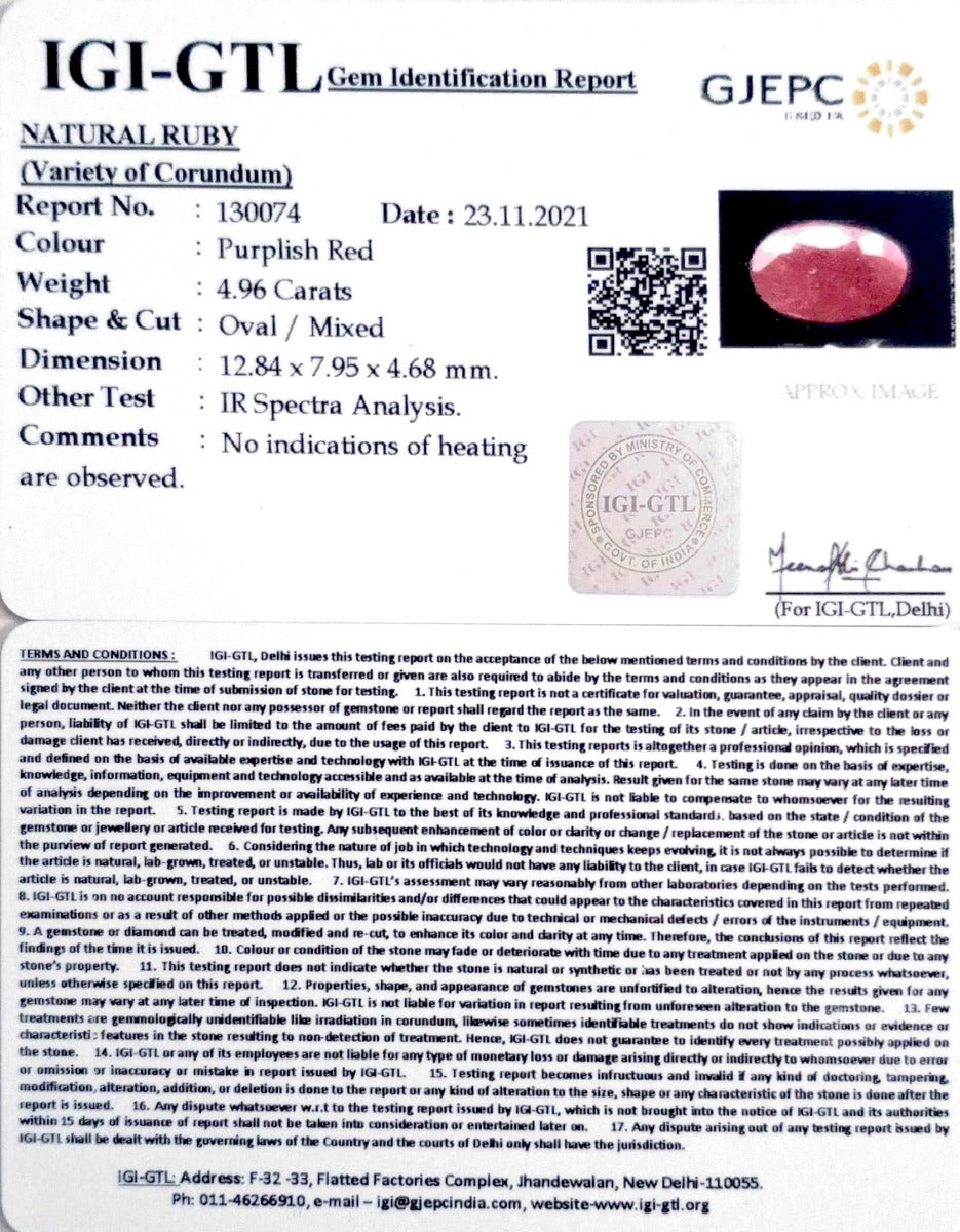 5.50 Ratti Natural New Burma Ruby with Govt. Lab Certificate-(130074)