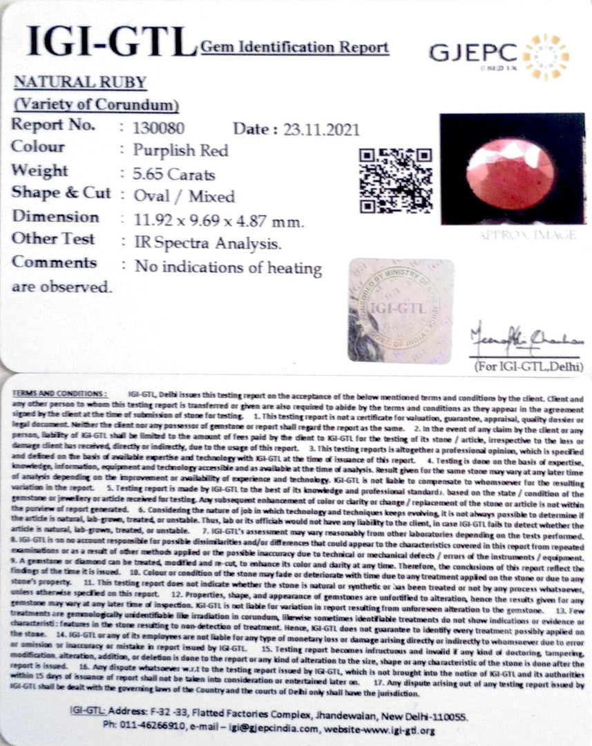 6.27 Ratti Natural new burma Ruby with Govt. Lab Certificate-(2331)