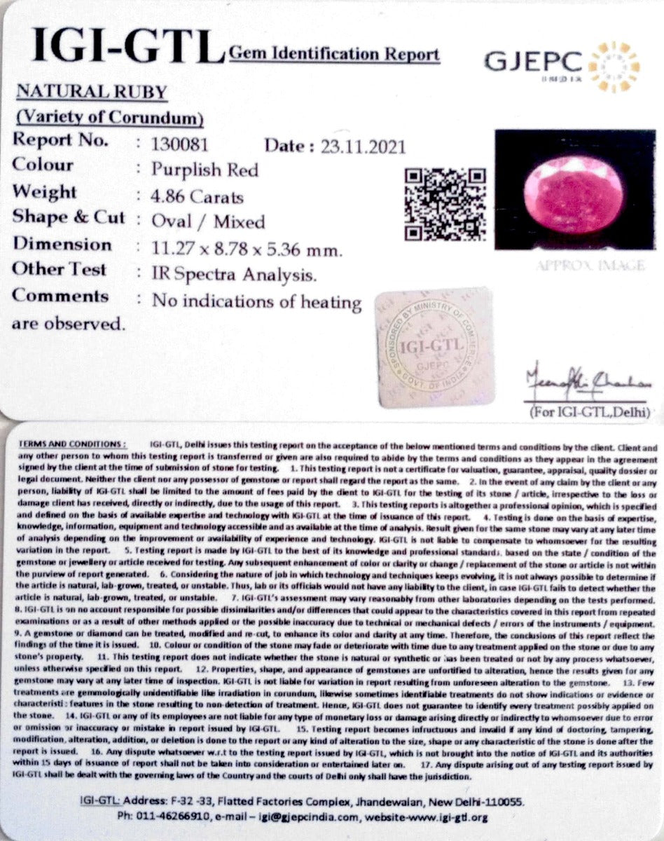 5.39 Ratti Natural Mozambique Ruby with Govt. Lab Certificate-12210