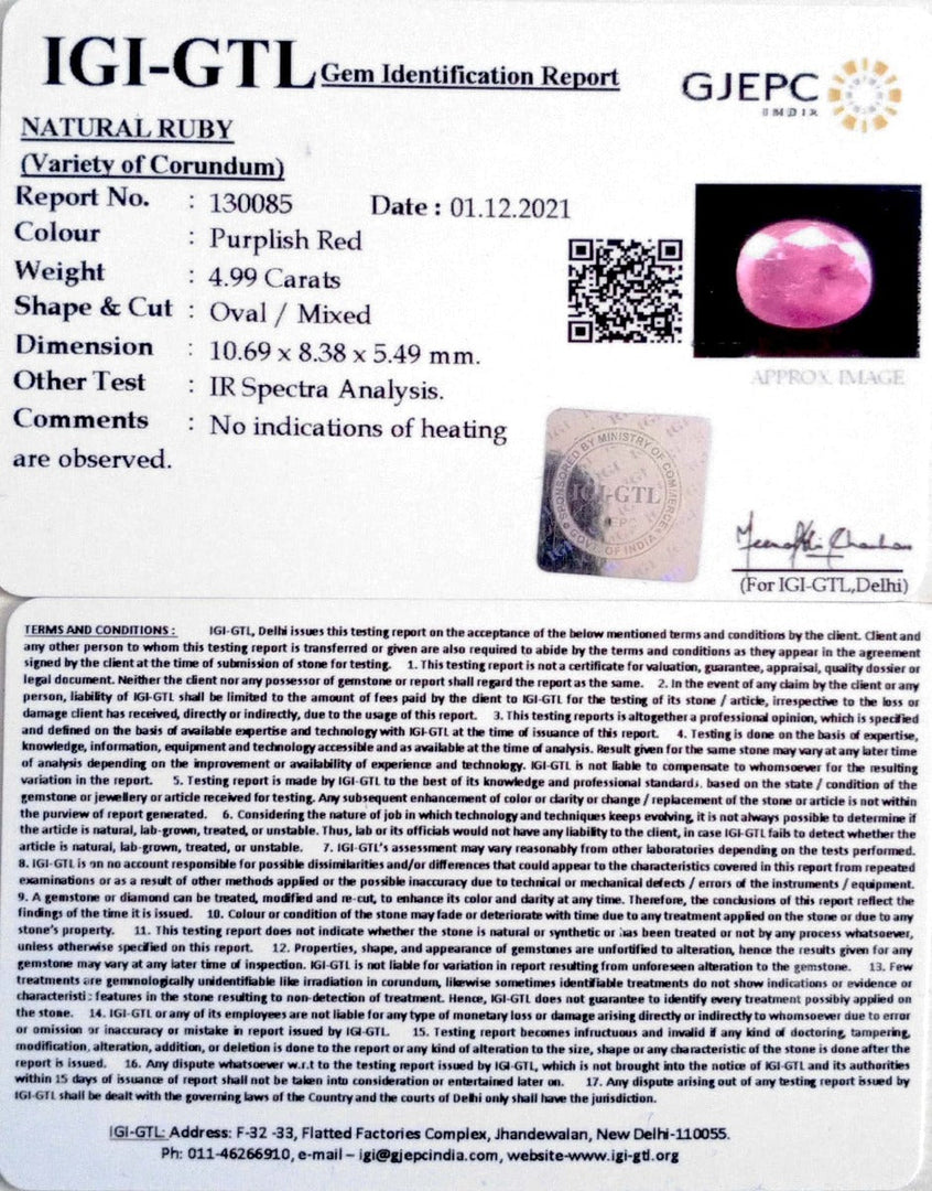 5.52 Ratti Natural New Burma Ruby with Govt. Lab Certificate (5661)