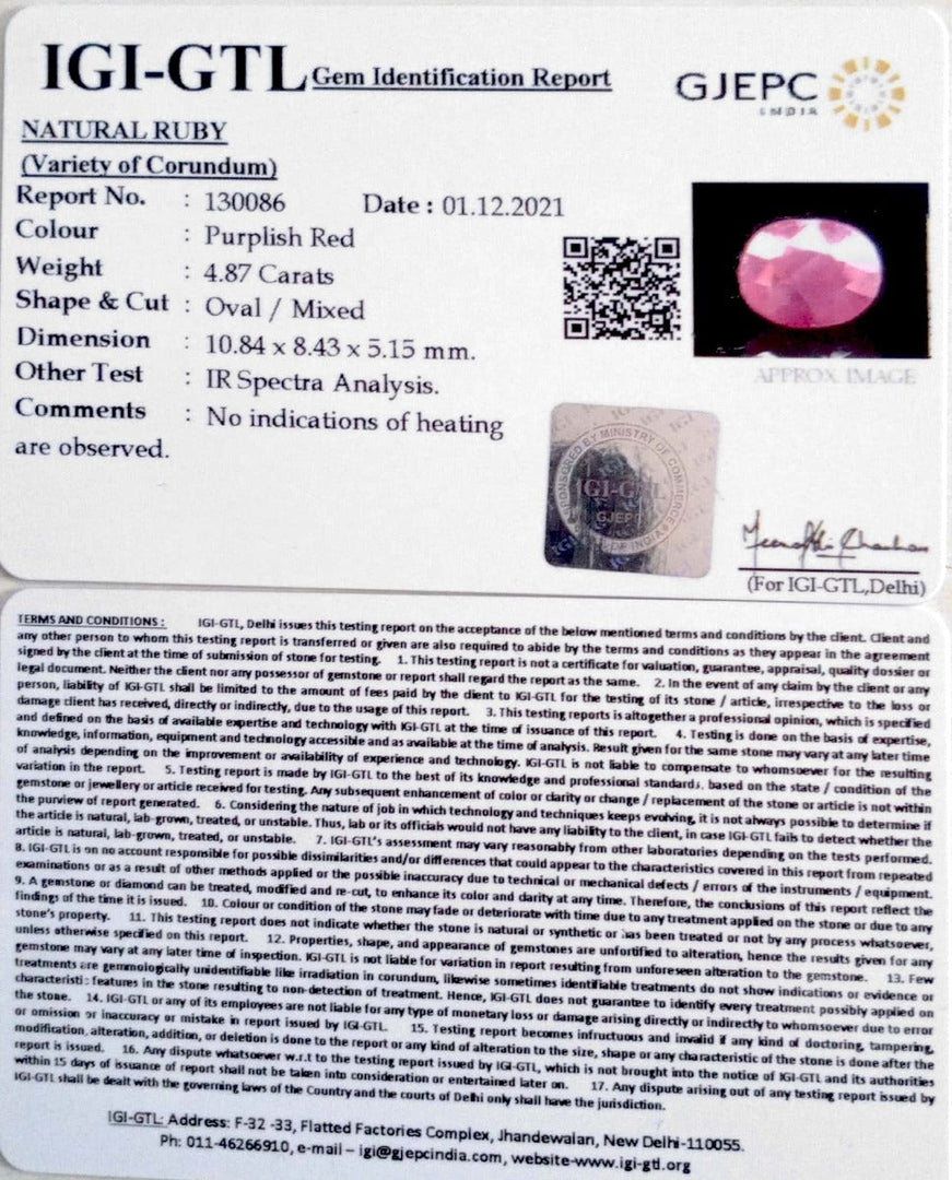 5.40 Ratti Natural new burma Ruby with Govt. Lab Certificate-(2331)