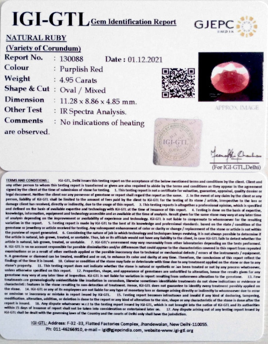 5.49 Ratti Natural New Burma Ruby with Govt. Lab Certificate