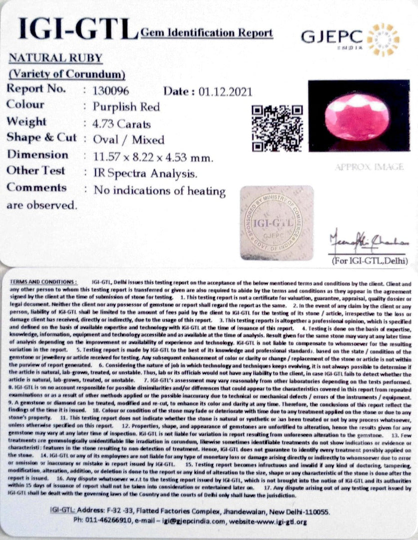 5.25 Ratti Natural New Burma Ruby with Govt. Lab Certificate (5661)