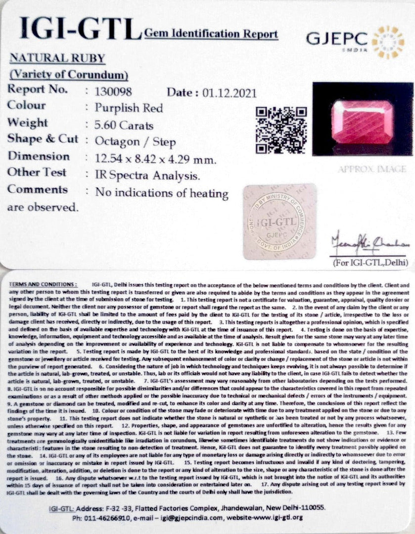 6.21 Ratti Natural new burma Ruby with Govt. Lab Certificate-(2331)