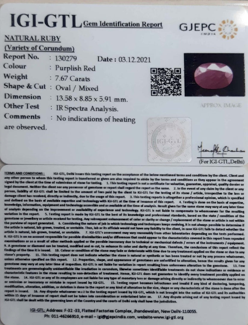 8.51 Ratti Natural new burma Ruby with Govt. Lab Certificate-(2331)