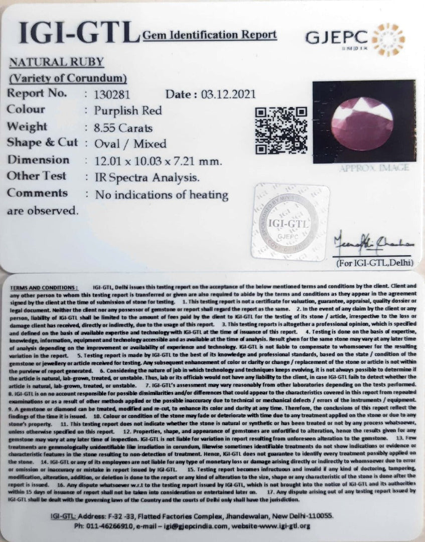 9.49 Ratti Natural new burma Ruby with Govt. Lab Certificate-(2331)