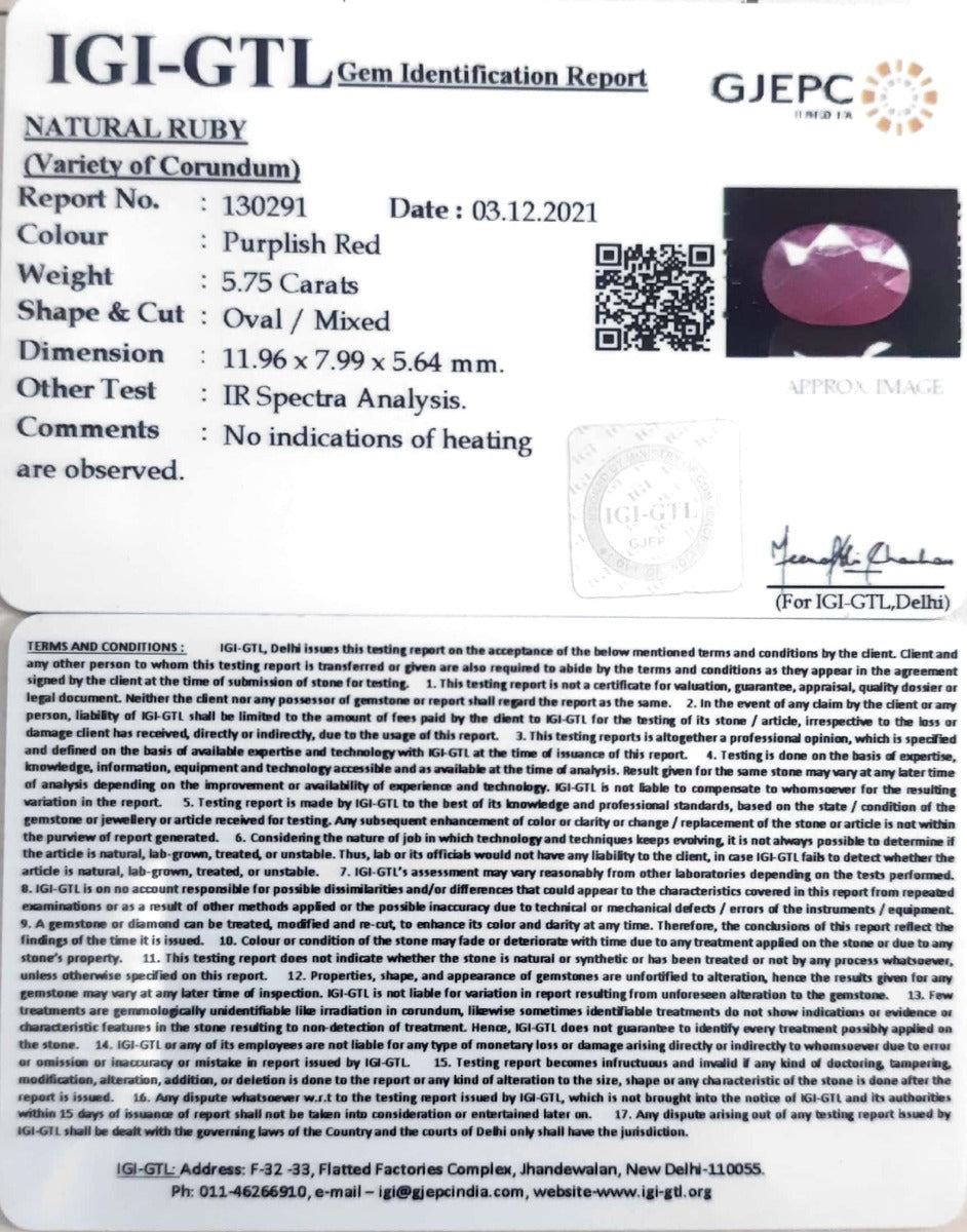 5.75 Ratti Natural New Burma Ruby with Govt. Lab Certificate-(4551)
