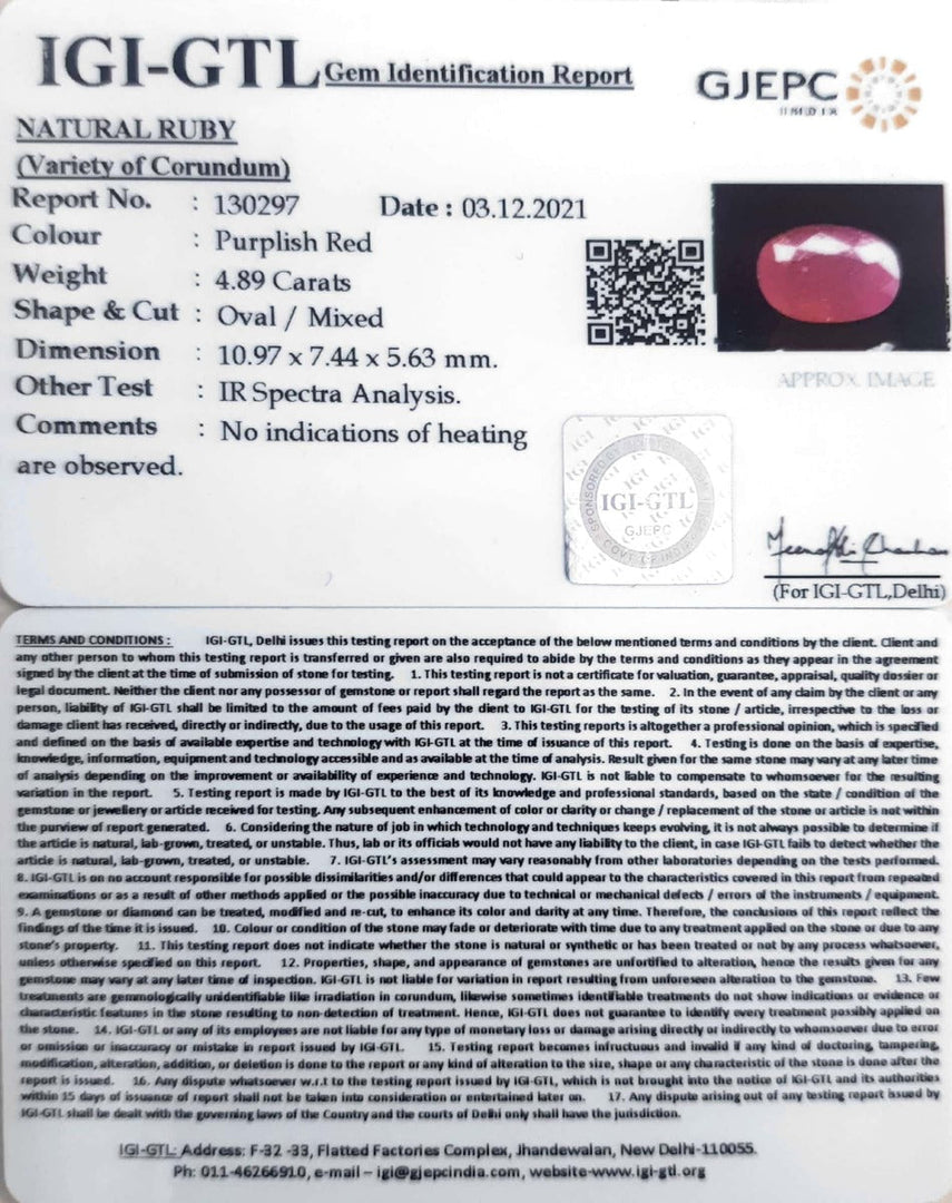 5.42 Ratti Natural New Burma Ruby with Govt. Lab Certificate-(3441)