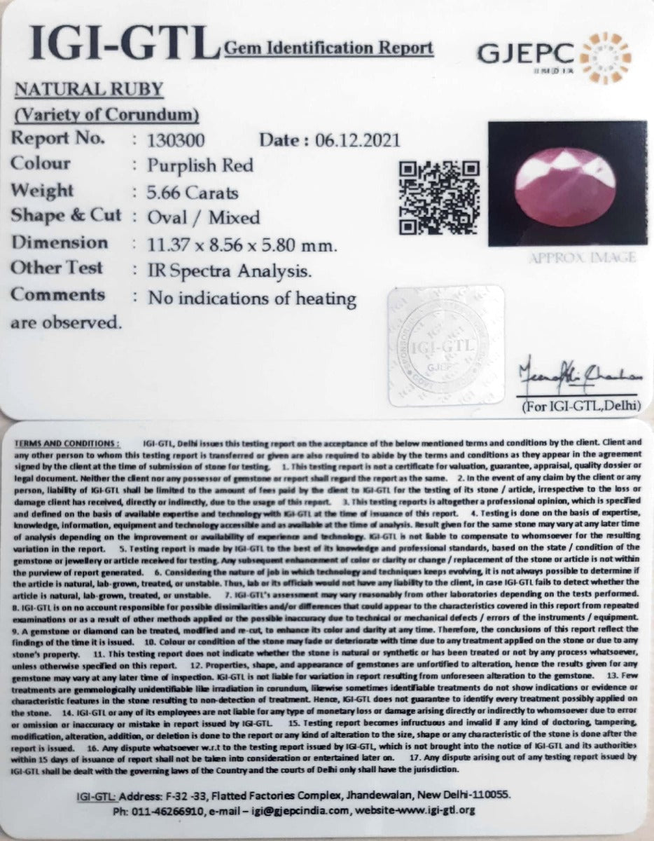 6.28 Ratti Natural New Burma Ruby with Govt. Lab Certificate-(3441)