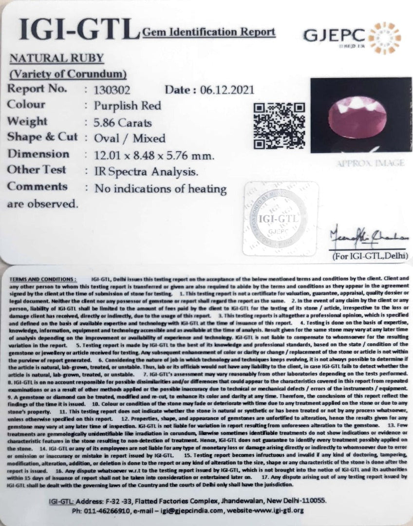 6.50 Ratti Natural new burma Ruby with Govt. Lab Certificate-(2331)