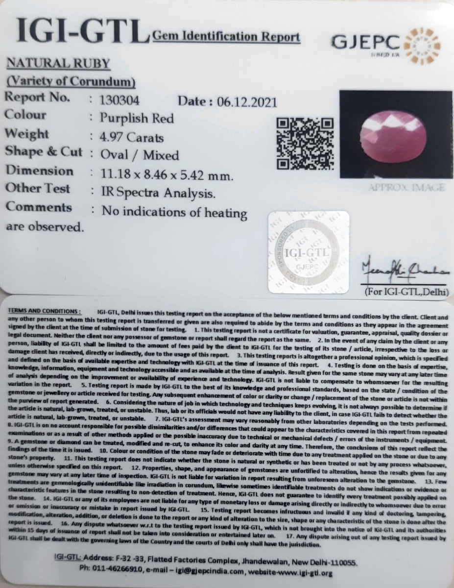 5.51 Ratti Natural new burma Ruby with Govt. Lab Certificate-(130304)
