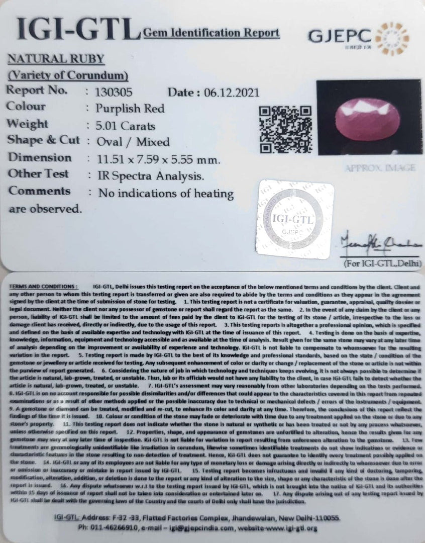 5.56 Ratti Natural New Burma Ruby with Govt. Lab Certificate (5661)